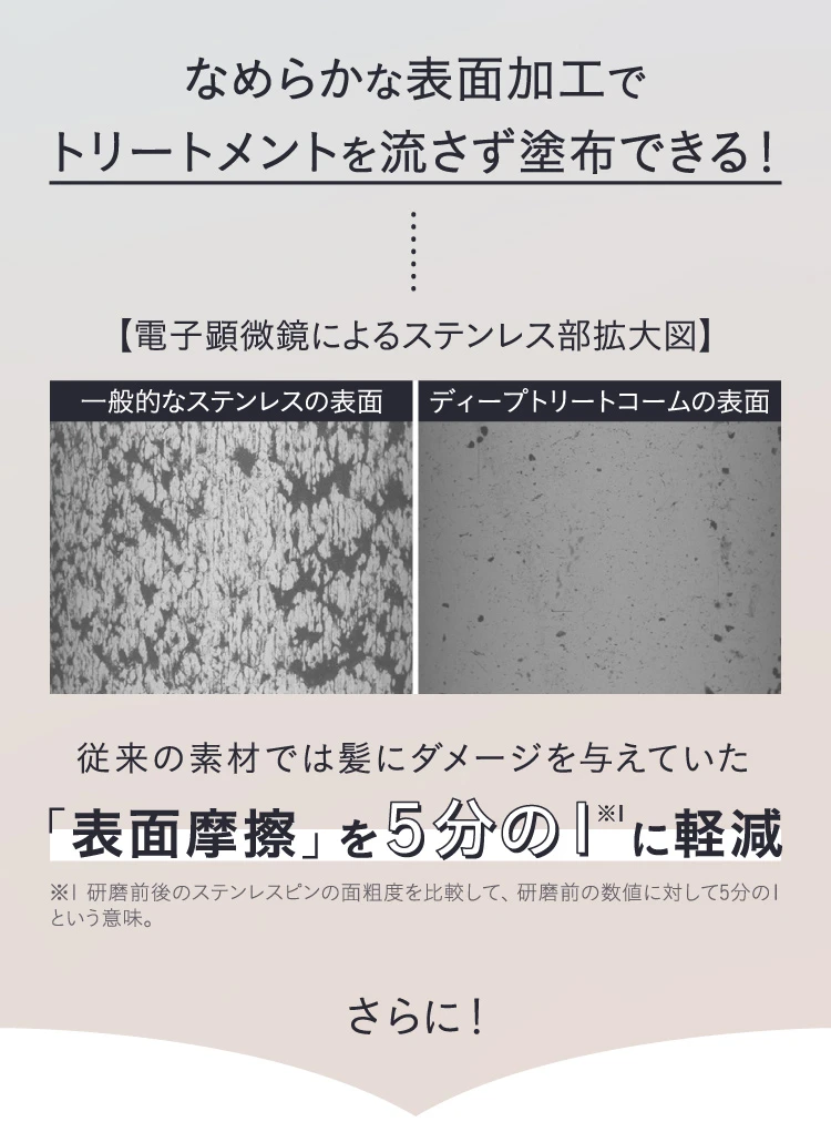 なめらかな表面加工でトリートメントを流さず塗布できる！