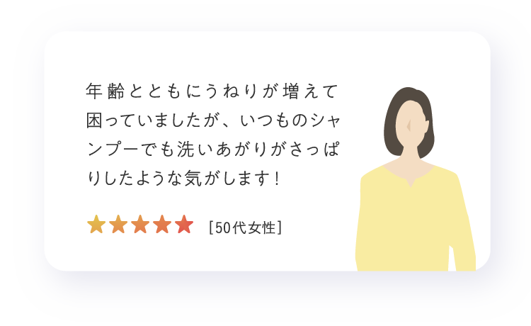 年齢とともにうねりが増えて困っていましたが、いつものシャンプーでも洗いあがりがさっぱりしたような気がします！