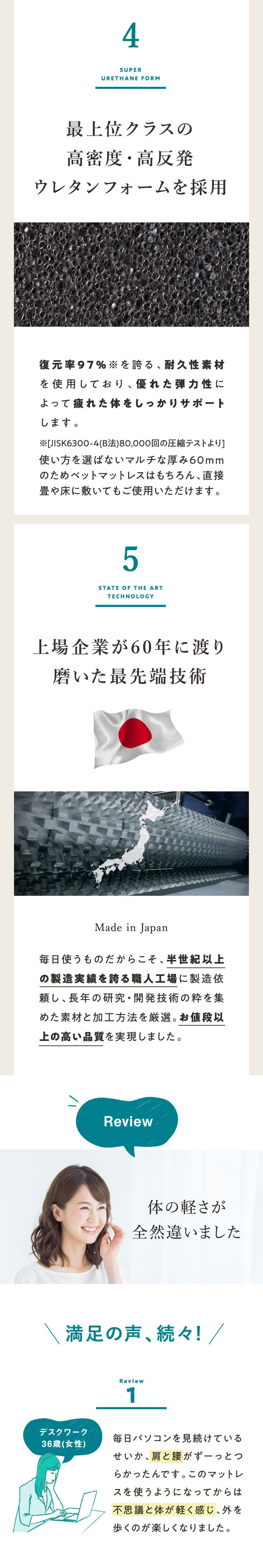 最上位クラスの高密度・高反発ウレタンフォームを採用