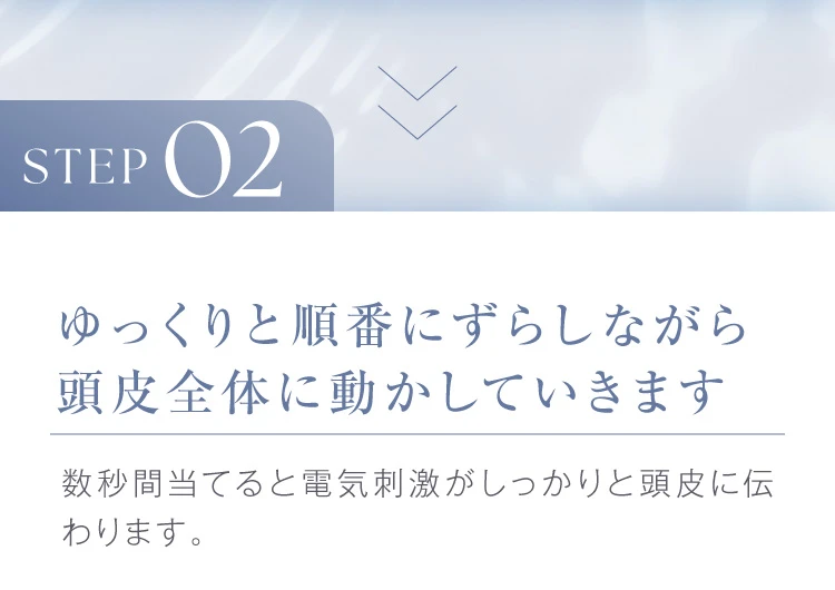 2.ゆっくりと順番にずらしながら頭皮全体に動かしていきます